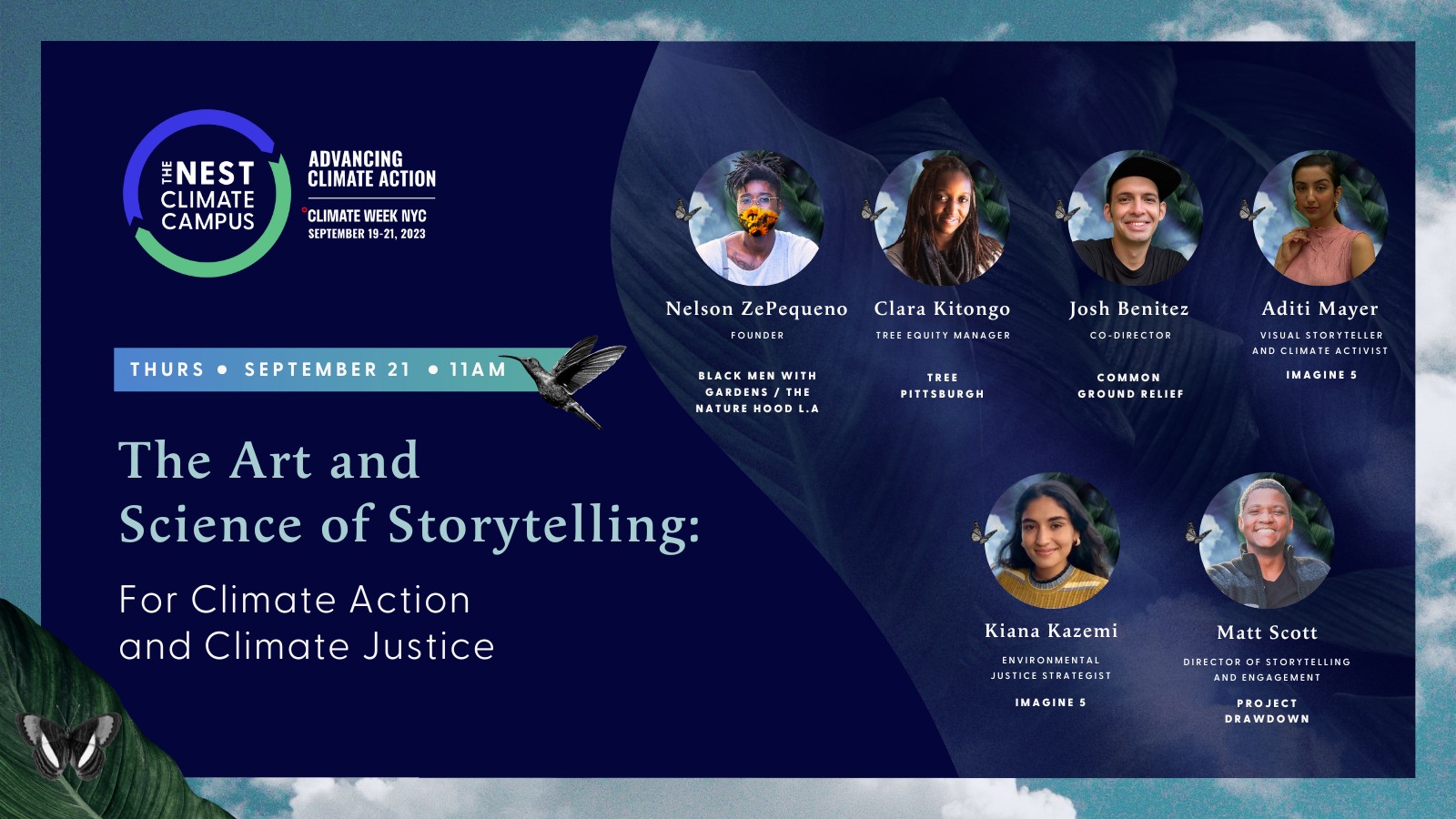 A poster for The Art and Science of Storytelling for Climate Action and Climate Justice event