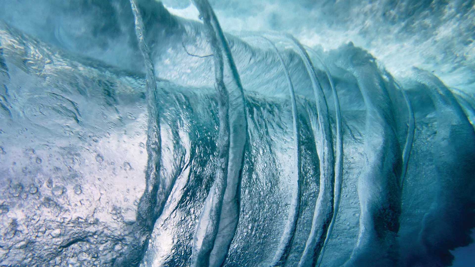 Powerful waves churning under water
