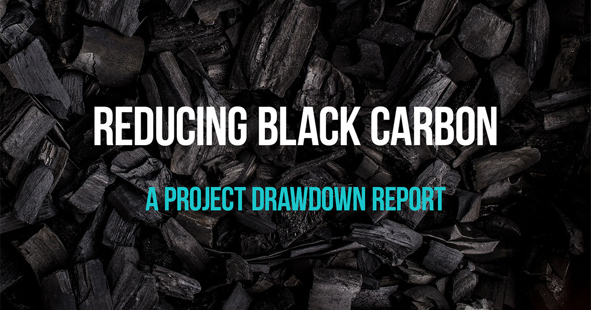 Black coal with text: Reducing Black Carbon, A Project Drawdown Report