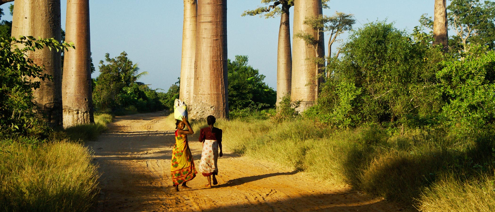 Two women walking along a path