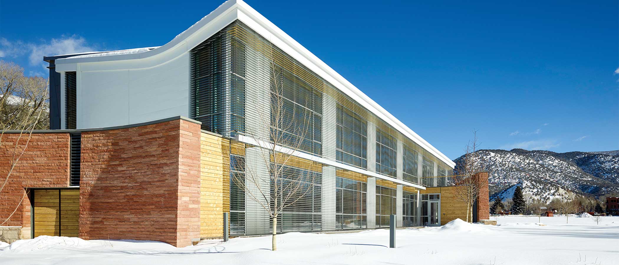 Exterior of Rocky mountain Institute building during winter.