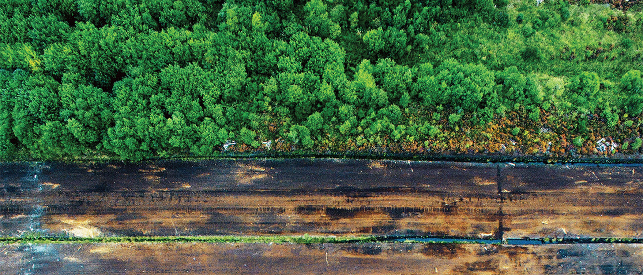 Harvested peatlands in Ireland as seen from a drone.