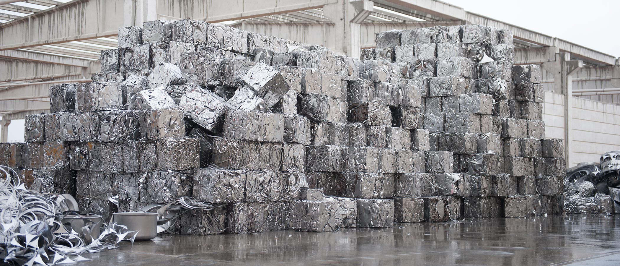 Stacks of aluminium blocks at recycling yard